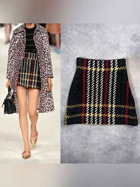 Miu Miu FW15 Runway Tartan Plaid Chunky Wool Knit A Line Skirt